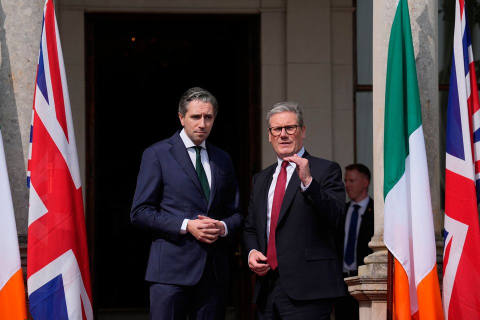 Taoiseach Simon Harris (left) greets British prime minister Keir Starmer outside Farmleigh House in Dublin last month. Photo: PA Wire